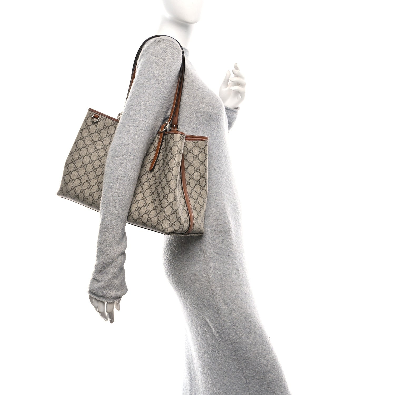 Gucci GG Supreme Monogram Emblem Large Tote Bag Beige Dark Brown