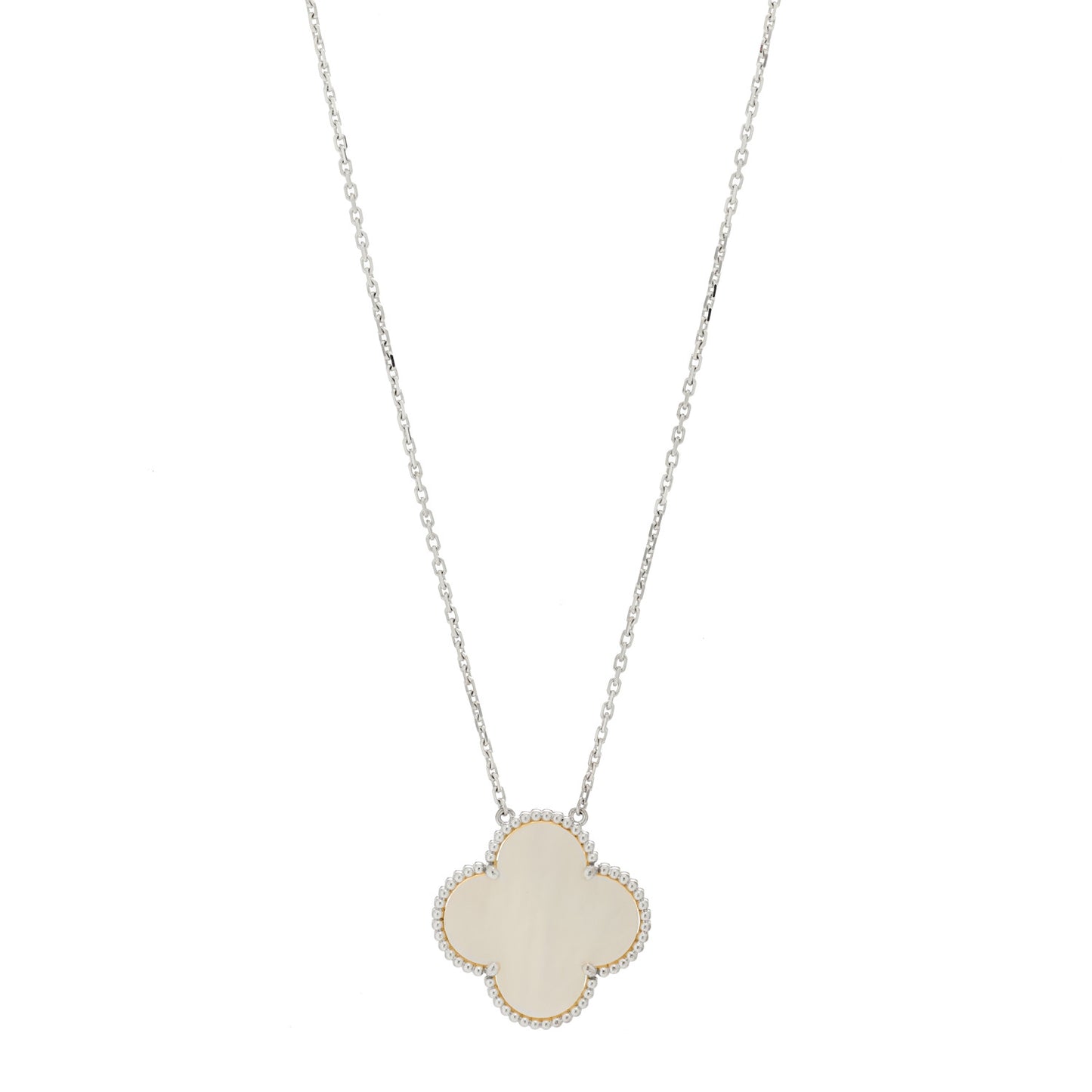 18K White Gold Mother of Pearl Magic Alhambra Pendant Necklace