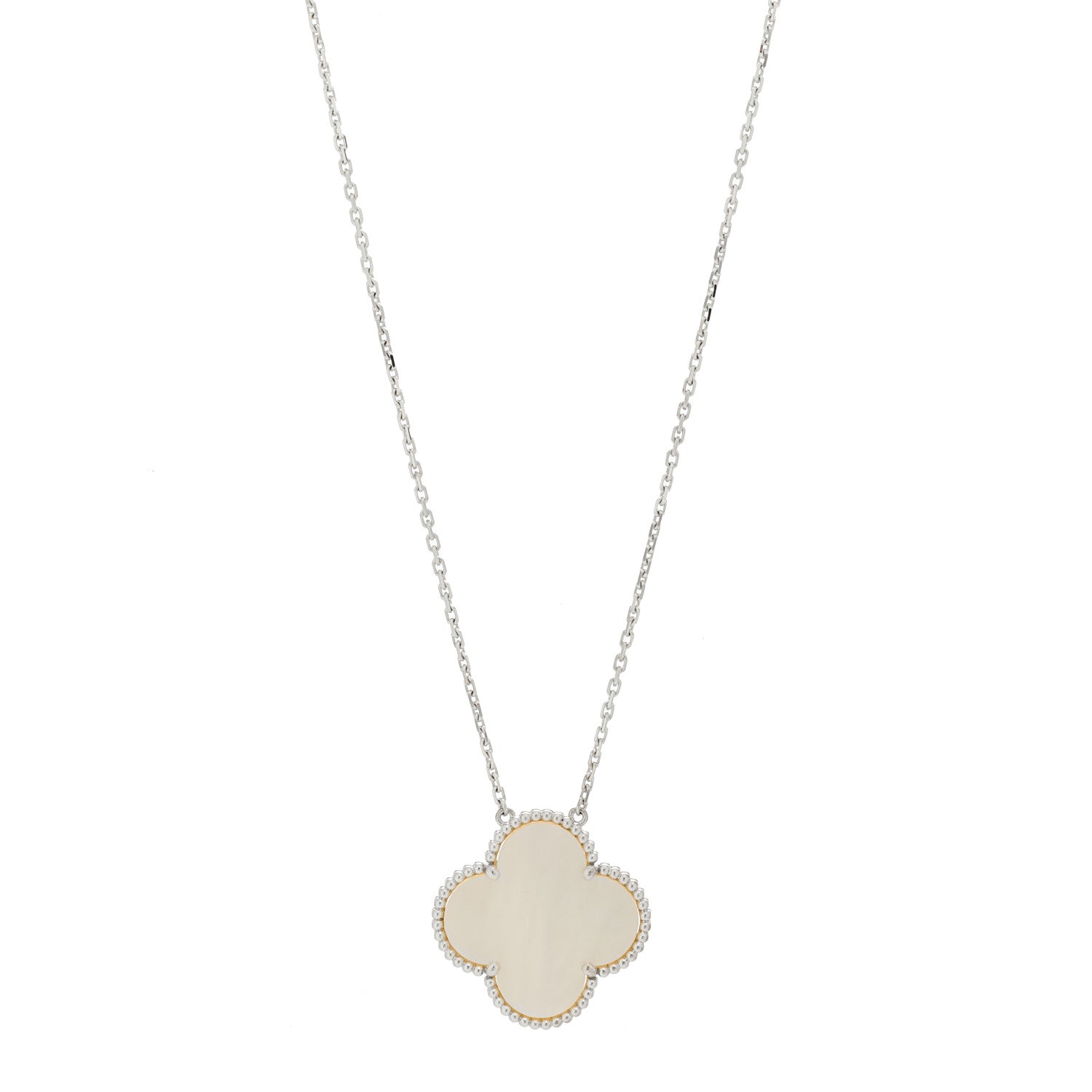 Van Cleef & Arpels 18K White Gold Mother of Pearl Magic Alhambra Pendant Necklace 1 of 6