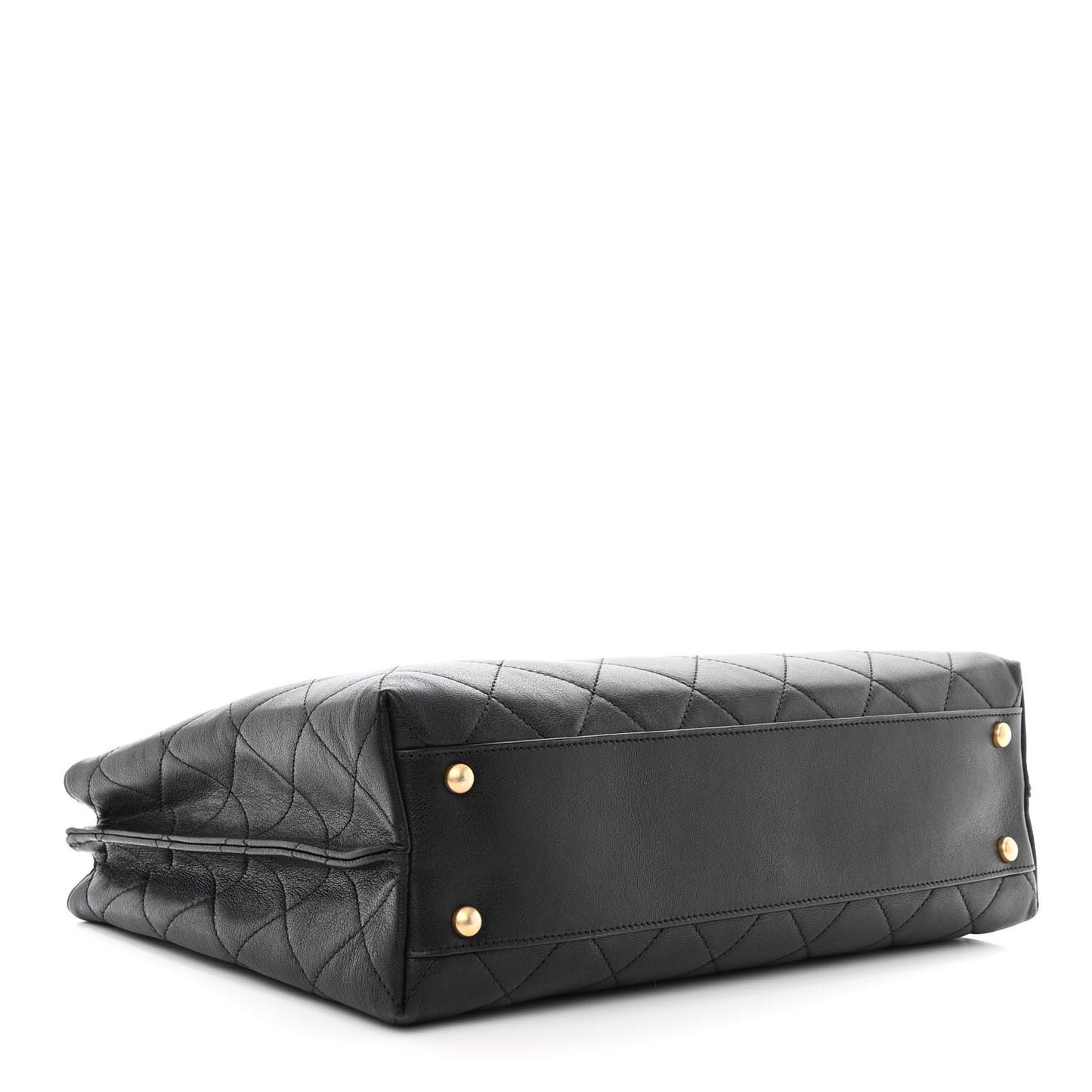 Lambskin Quilted Signature Plate Large Shopping Tote Black