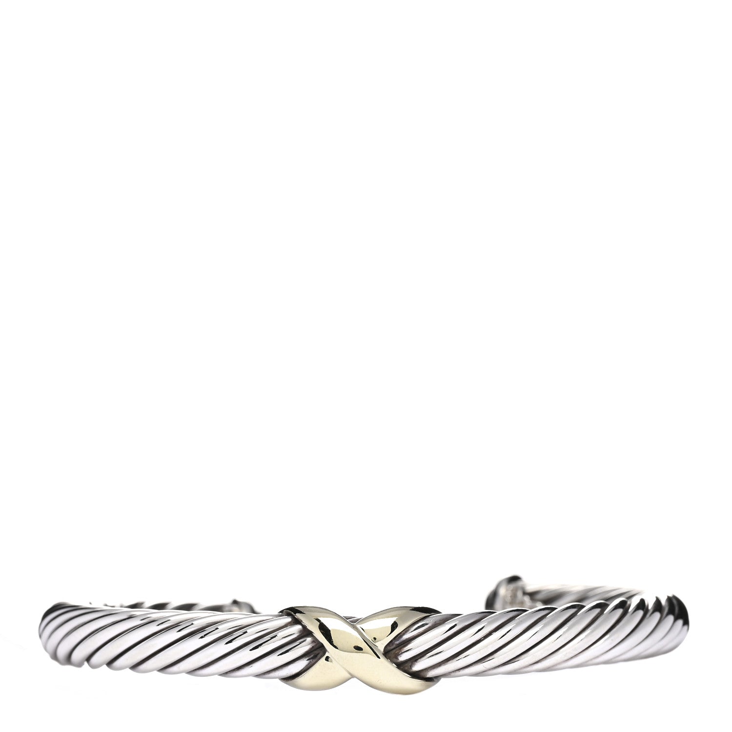 David Yurman Sterling Silver 14K Yellow Gold 7mm X Station Cable Bracelet 1 of 3