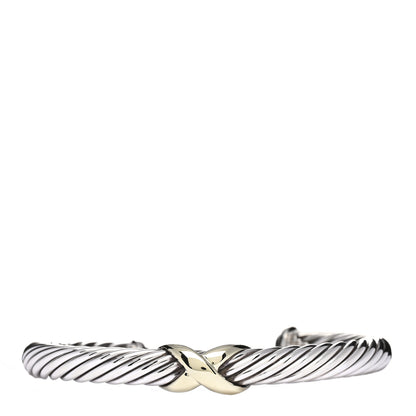David Yurman Sterling Silver 14K Yellow Gold 7mm X Station Cable Bracelet 1 of 3