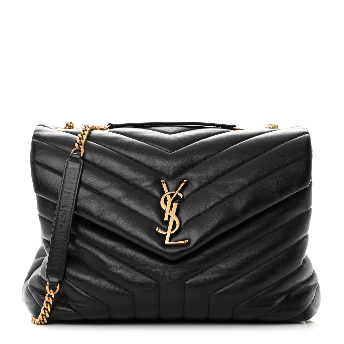 Calfskin Y Quilted Monogram Medium Loulou Chain Satchel Black
