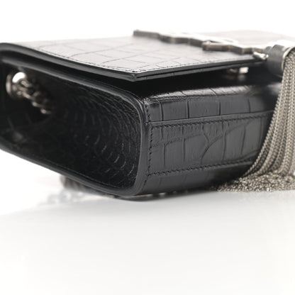 Saint Laurent Calfskin Crocodile Embossed Small Classic Monogram Tassel Satchel Black 8 of 10