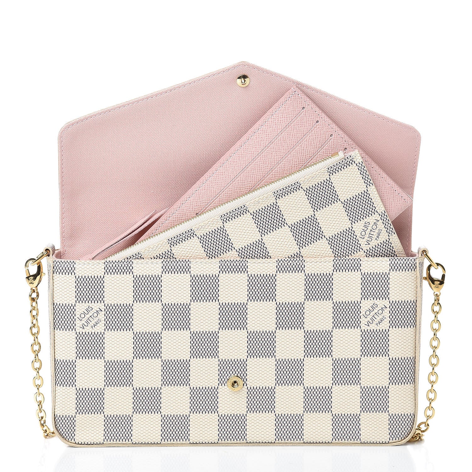 Louis Vuitton Damier Azur Pochette Felicie Chain Wallet Rose Ballerine 8 of 14