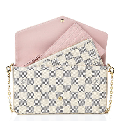 Louis Vuitton Damier Azur Pochette Felicie Chain Wallet Rose Ballerine 8 of 14