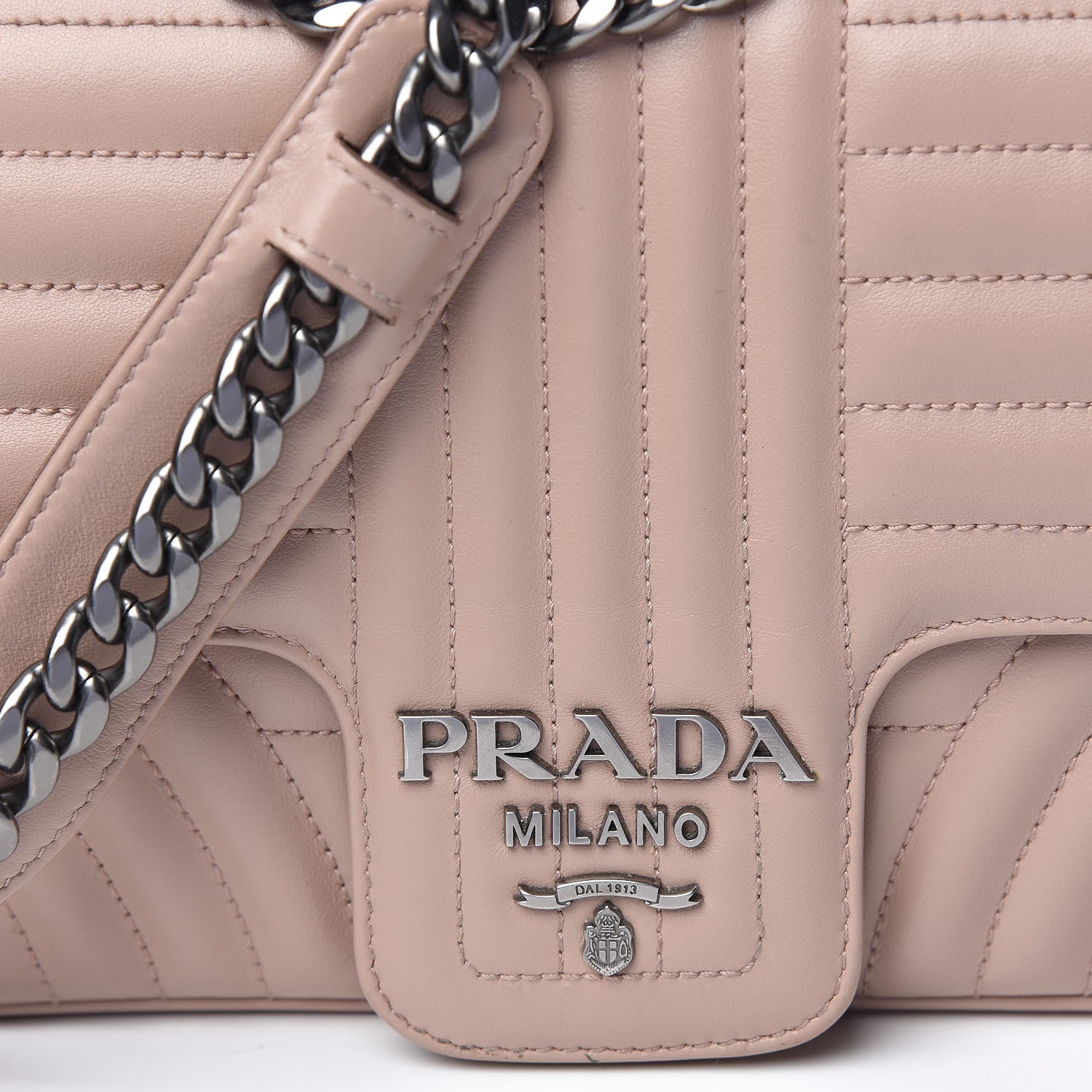 Prada Soft Calfskin Impunture Diagramme Medium Chain Flap Shoulder Bag Cipria 15 of 15