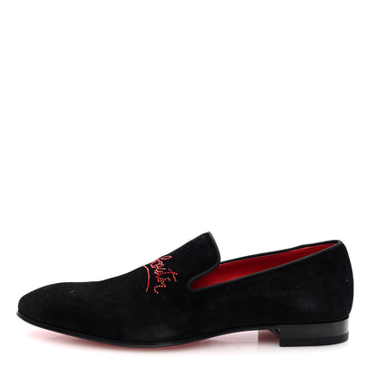 Christian Louboutin Velvet Strass Mens Dandelion Flat Loafers 42.5 Black 1 of 8
