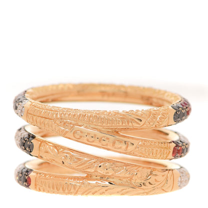 Gucci 18K Yellow Gold Black Diamond Topaz Sapphire Diamond Ouroboros Snake Three-Row Ring 54 7 3 of 4