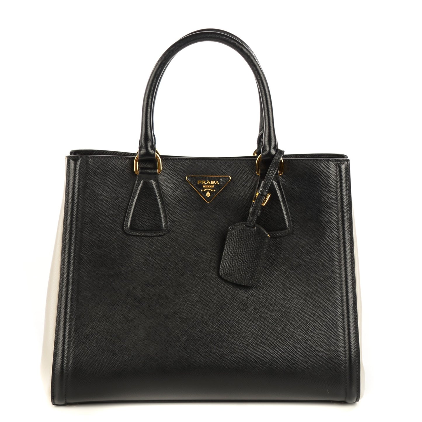 Saffiano Lux Bi-Color Tote Nero Talco