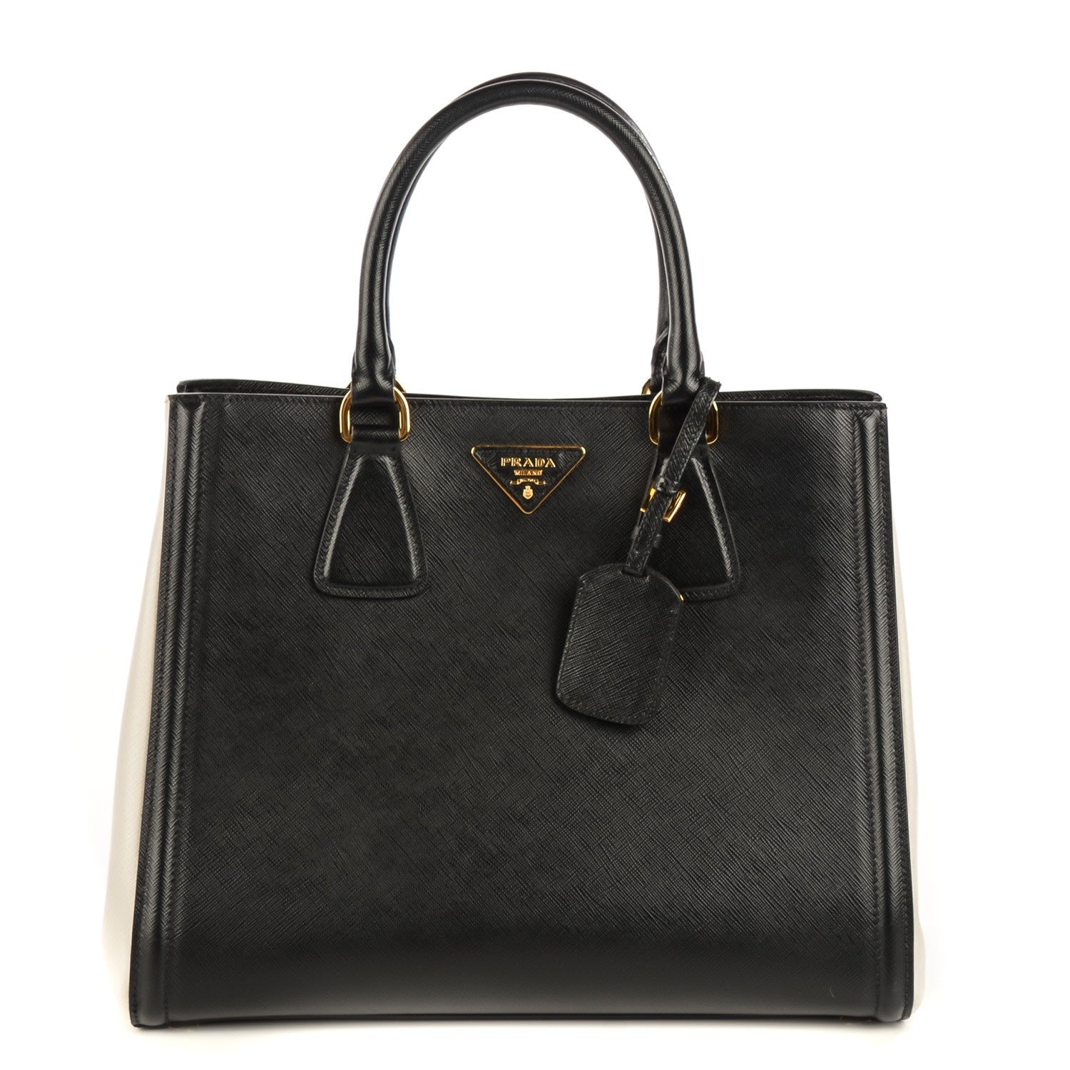 Prada Saffiano Lux Bi-Color Tote Nero Talco 1 of 9