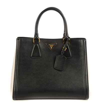Prada Saffiano Lux Bi-Color Tote Nero Talco 1 of 9