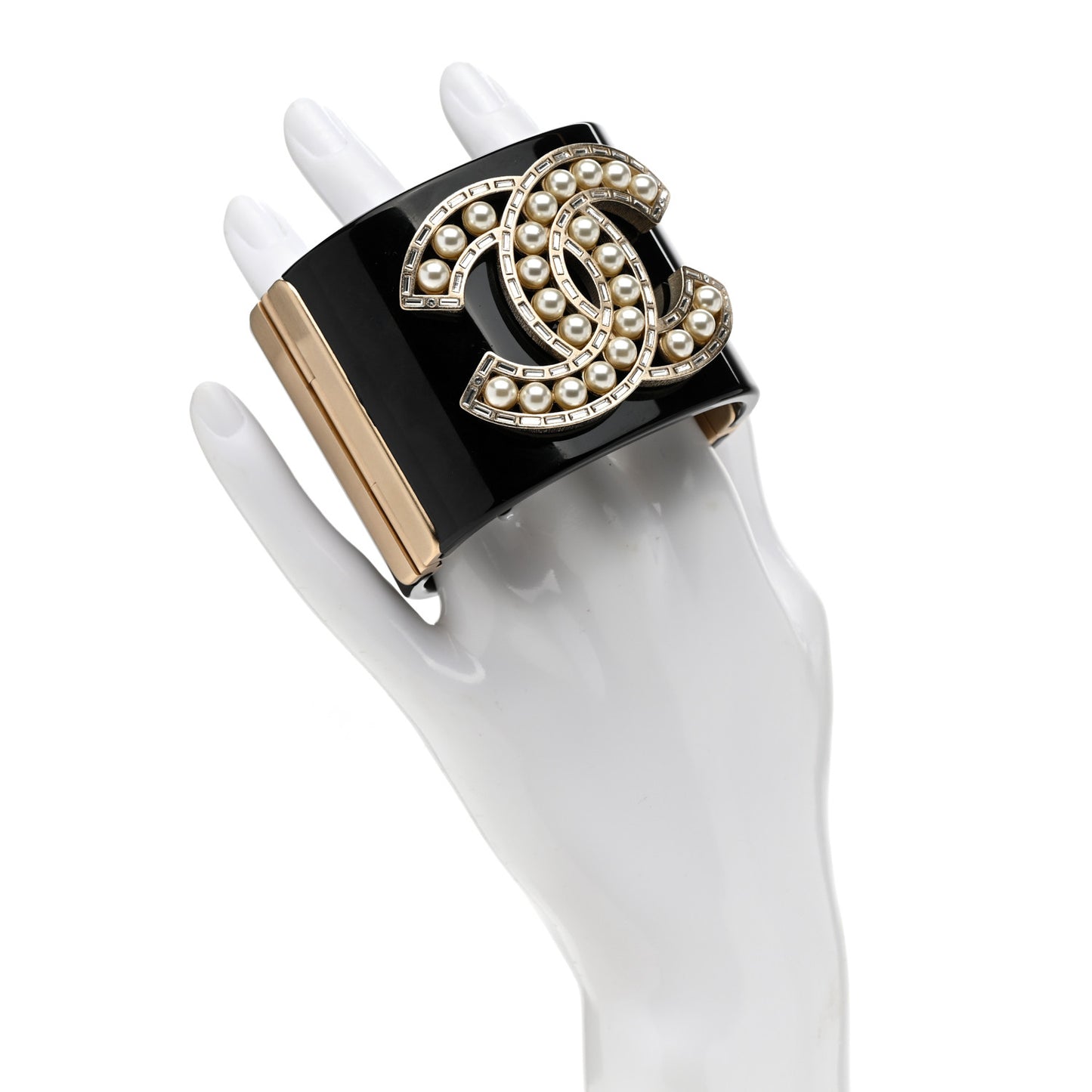 Resin Baguette Crystal Pearl CC Cuff Black