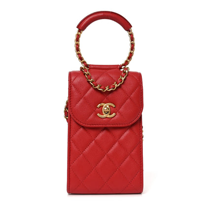 Chanel Caviar Quilted Chain Handle Round Phone Holder Red 1 of 11