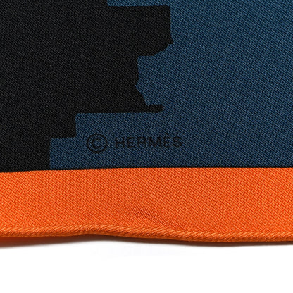 Hermes Silk Space Shopping Au Faubourg Scarf 90 Bleu Orange Vert 2 of 4