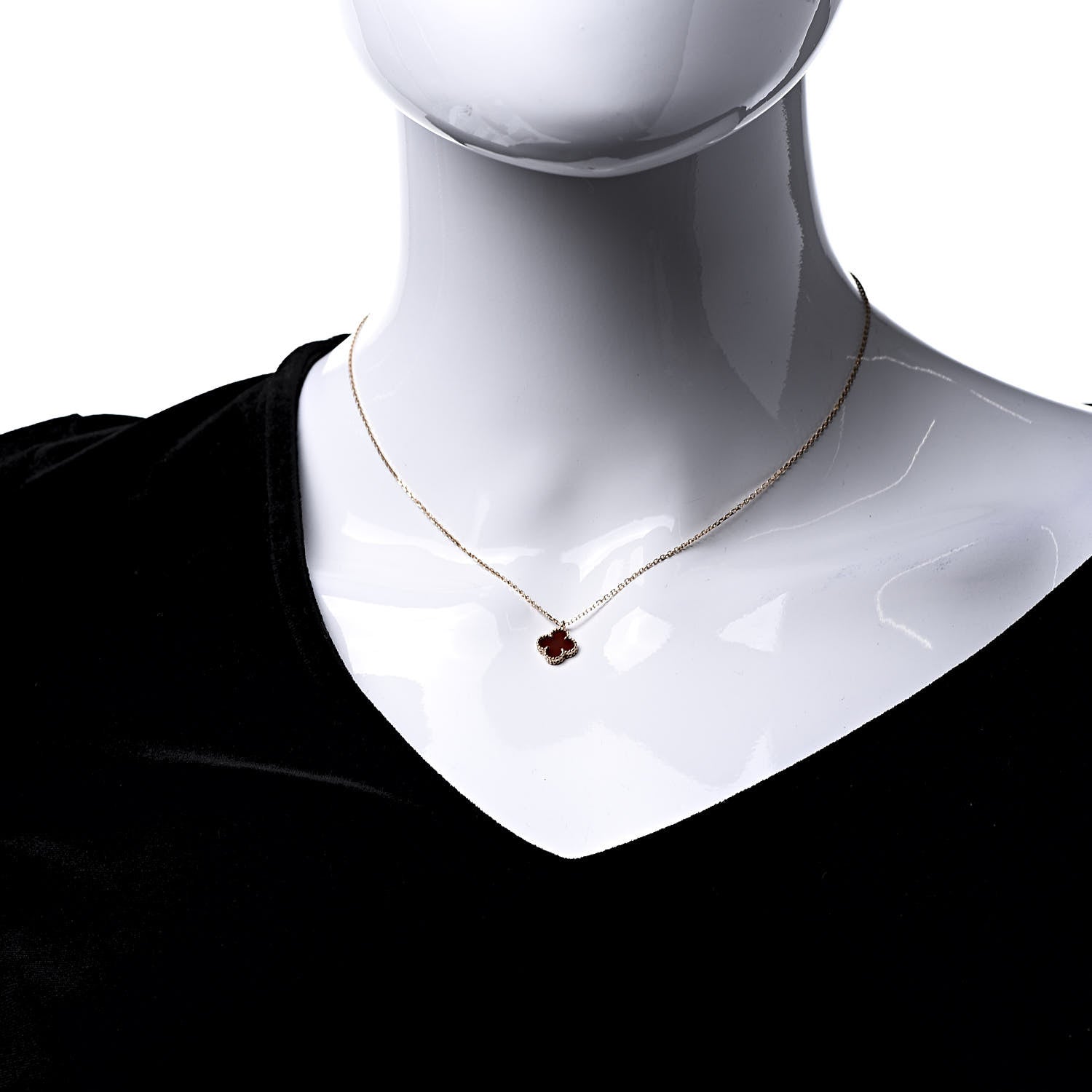 Van Cleef & Arpels 18K Rose Gold Carnelian Sweet Alhambra Pendant Necklace 2 of 6