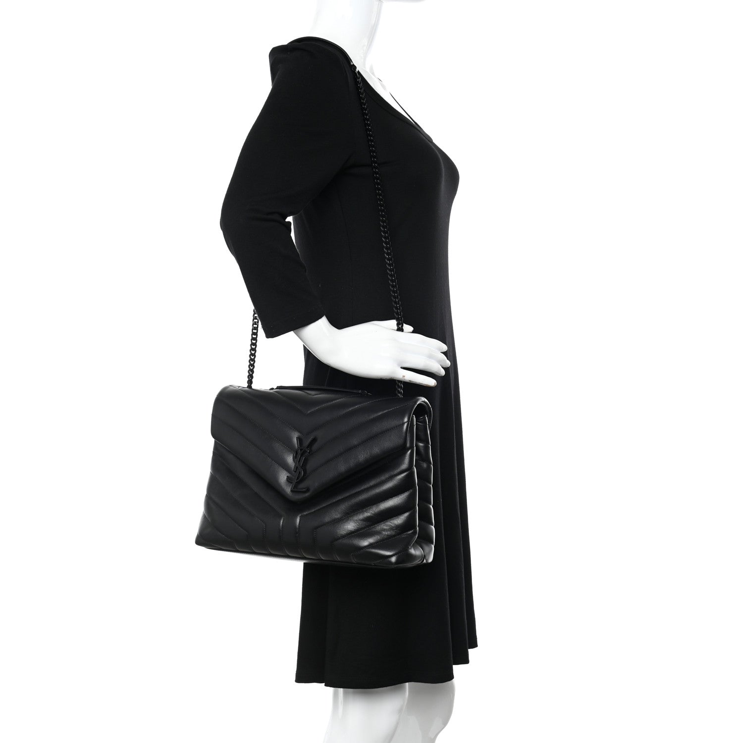 Saint Laurent Calfskin Y Quilted Monogram Monochrome Medium Loulou Chain Satchel Black 2 of 9