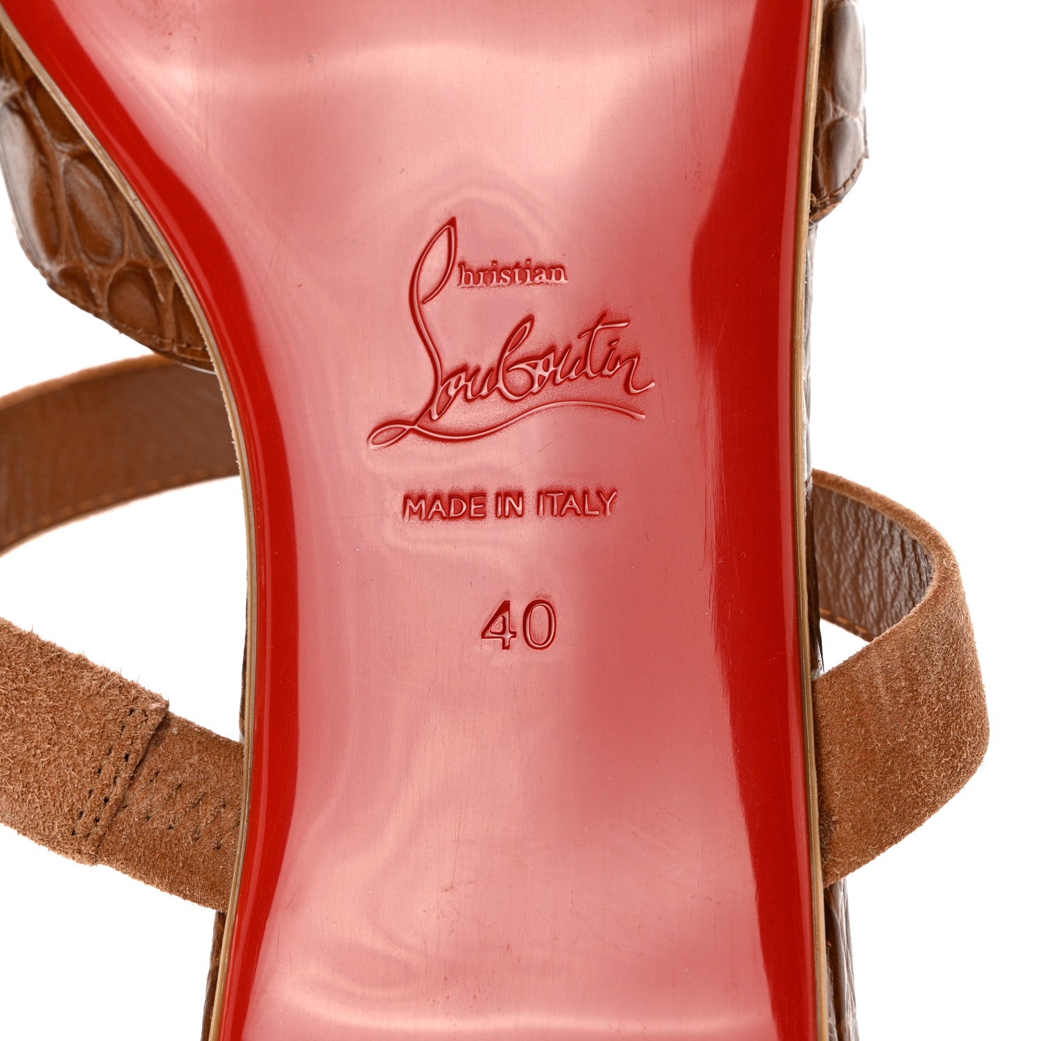 Christian Louboutin Calfskin Crocodile Embossed Choc Lock Flats 40 Biscotto 6 of 7