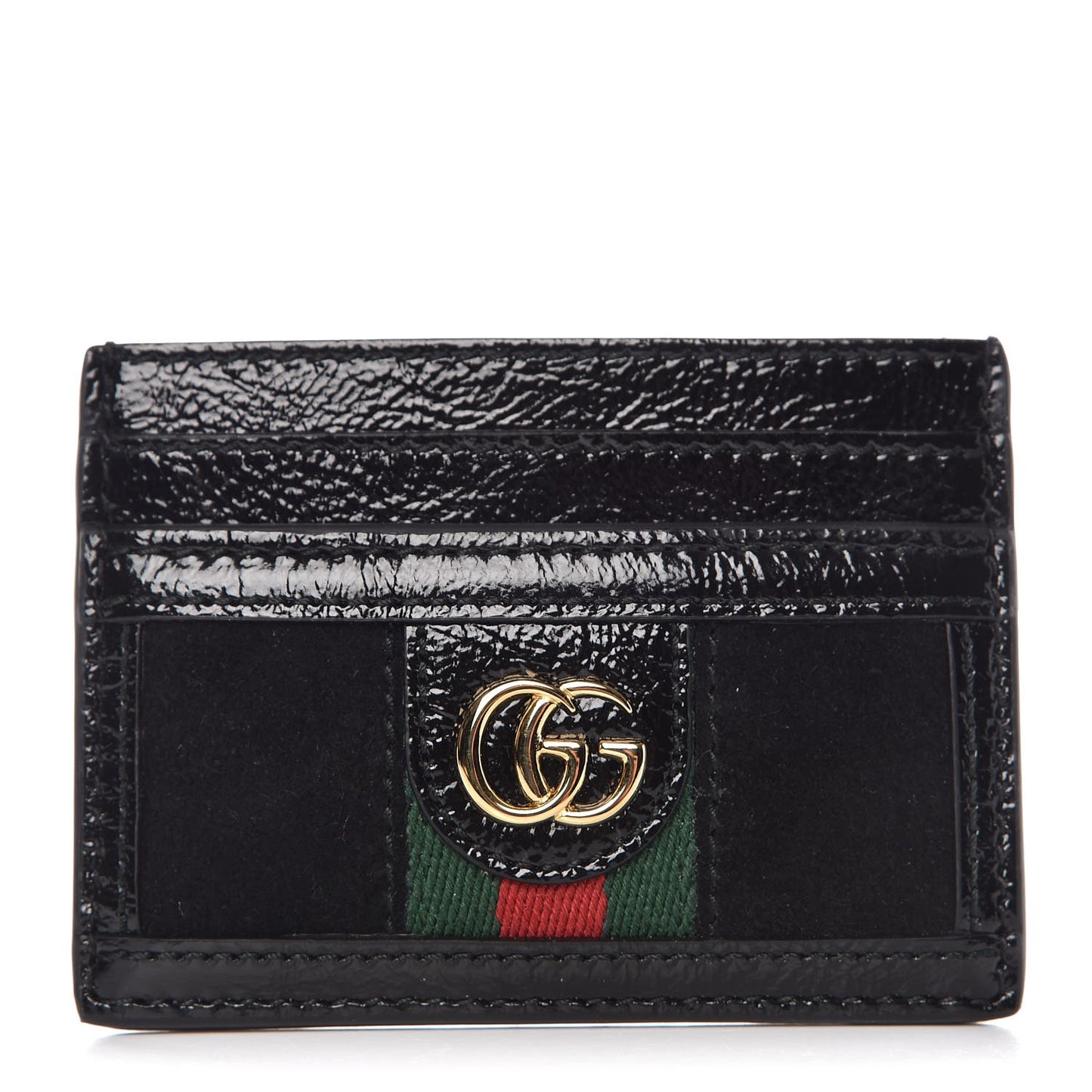 Suede Patent Web GG Ophidia Card Holder Black