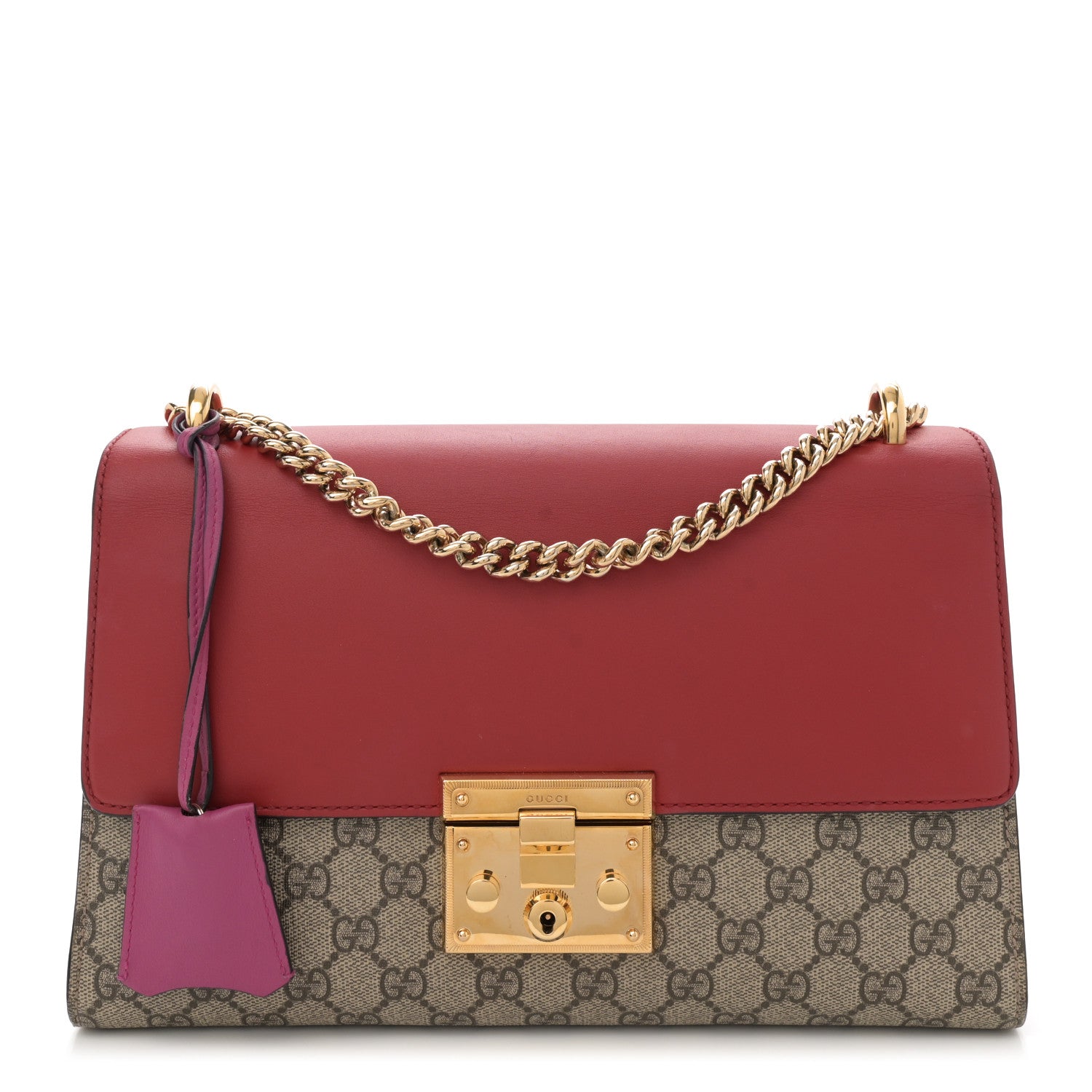 Gucci GG Supreme Monogram Calfskin Medium Padlock Shoulder Bag Beige Hibiscus Red New Rosette 1 of 11