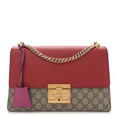 Gucci GG Supreme Monogram Calfskin Medium Padlock Shoulder Bag Beige Hibiscus Red New Rosette 1 of 11