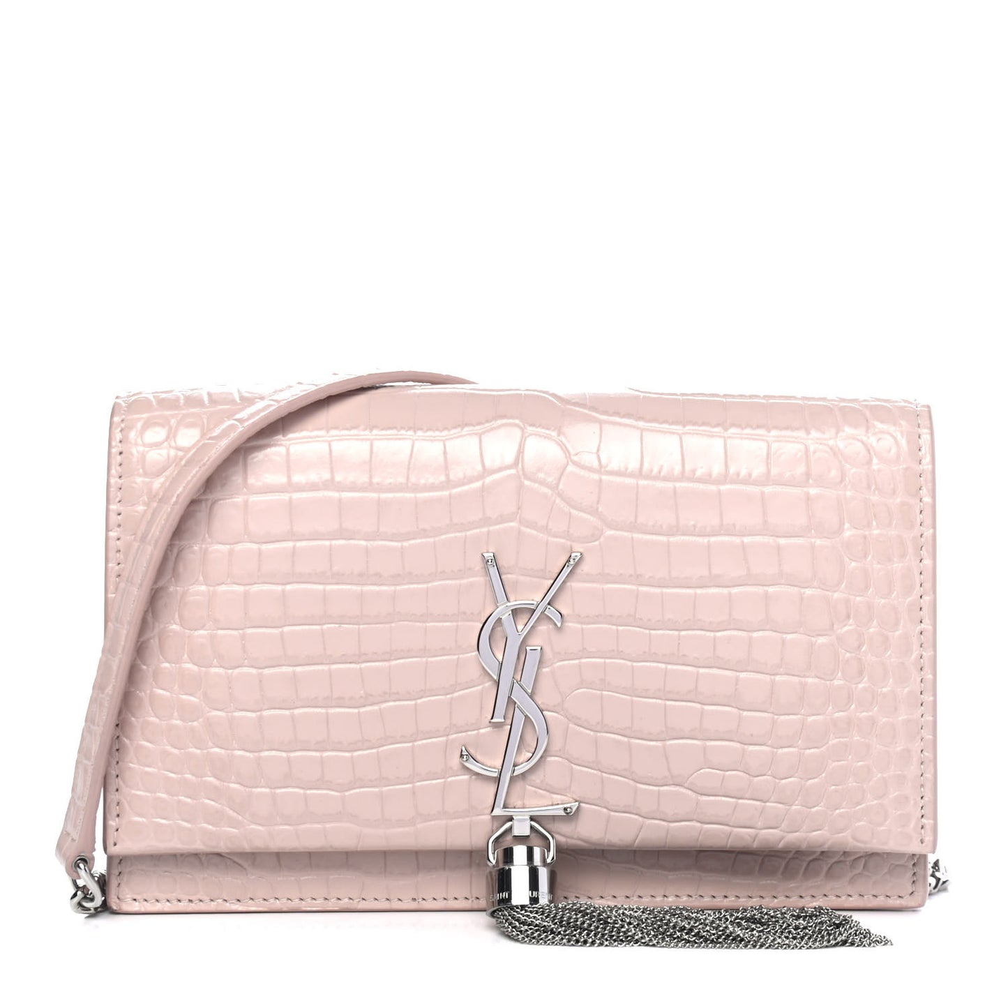 Calfskin Crocodile Embossed Kate Monogram Tassel Chain Wallet Marble Pink