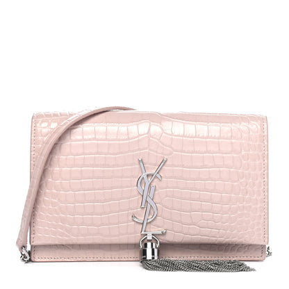 Saint Laurent Calfskin Crocodile Embossed Kate Monogram Tassel Chain Wallet Marble Pink 1 of 4