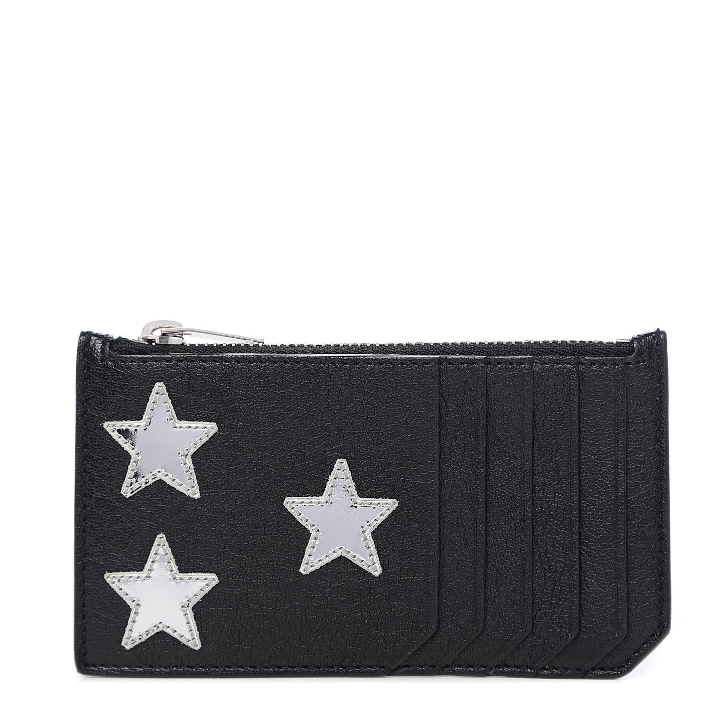 Calfskin 5 Fragments Stars Zip Pouch Card Holder Black