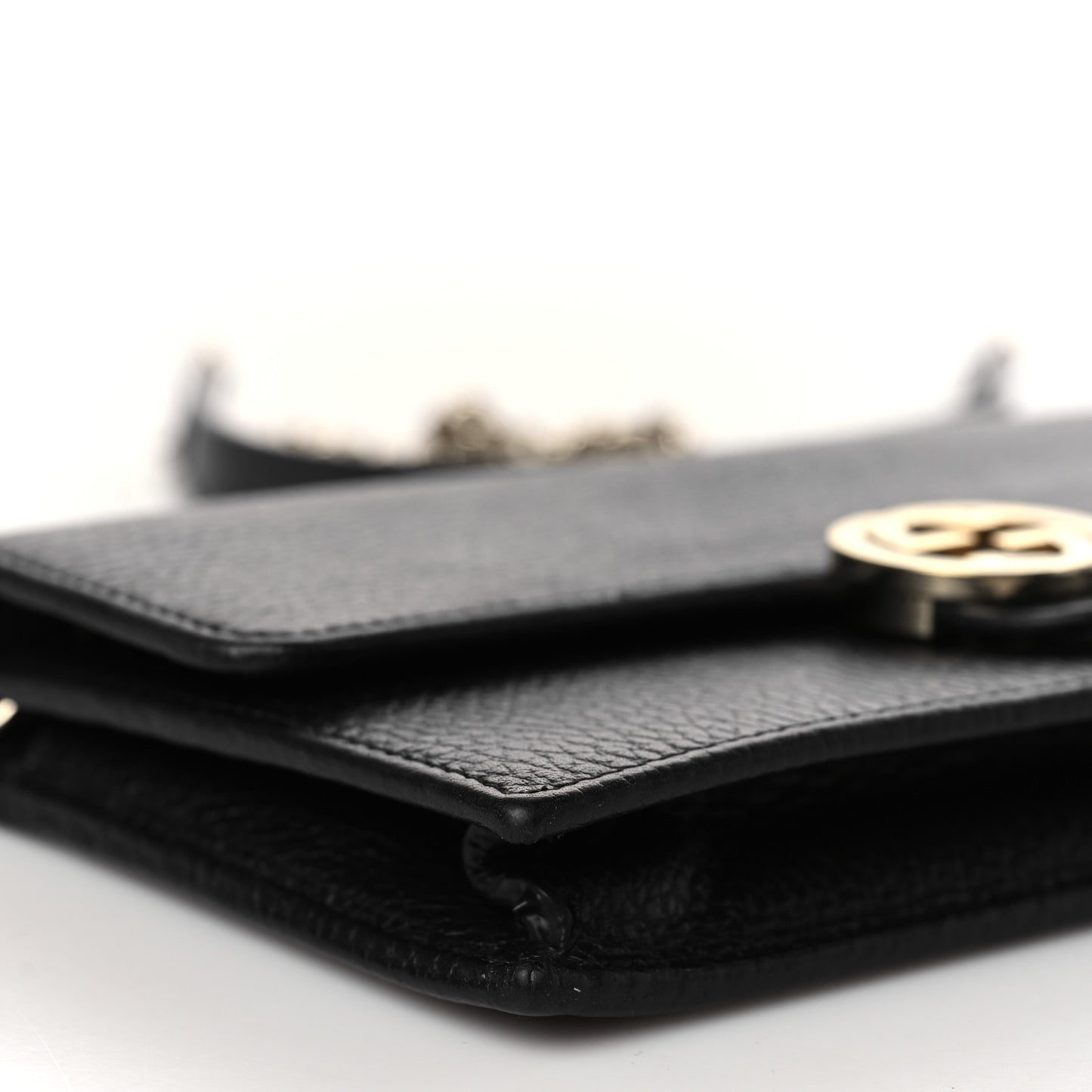 Dollar Calfskin Interlocking G Chain Wallet Black