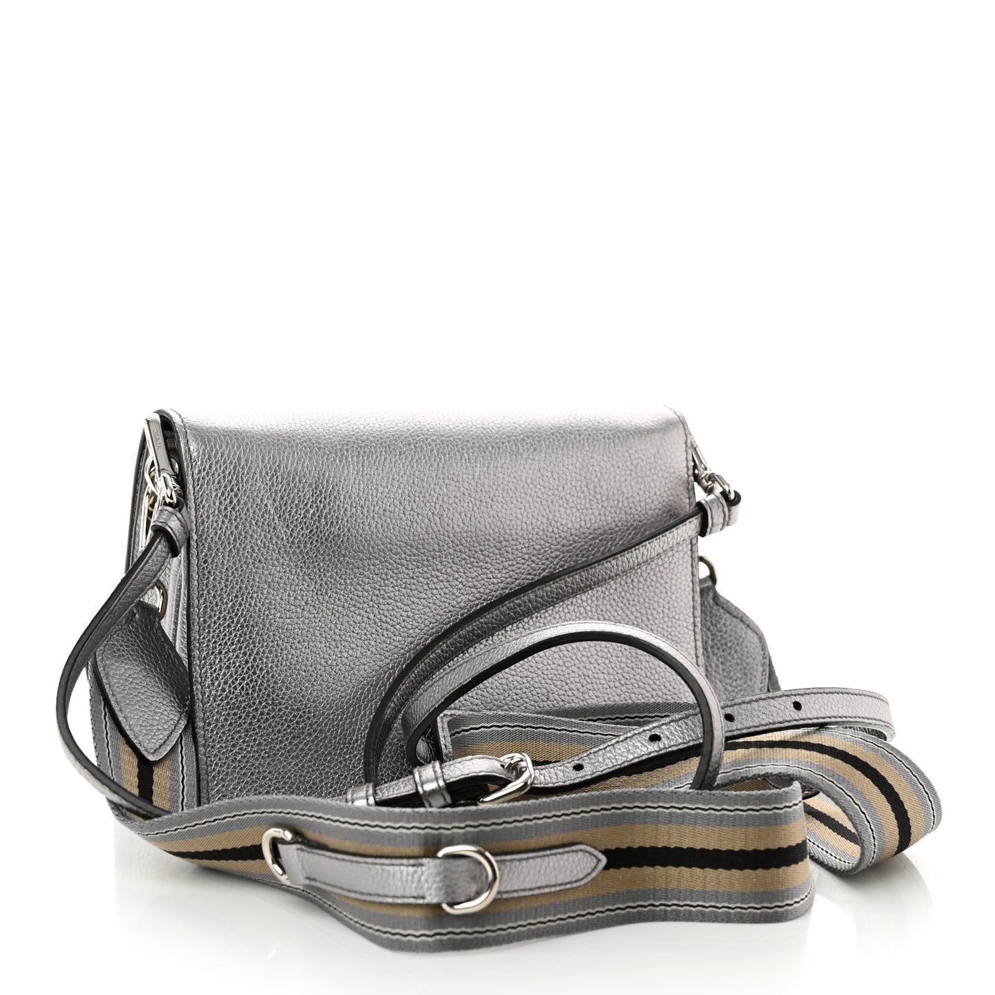 Metallic Vitello Daino Flap Crossbody Cromo