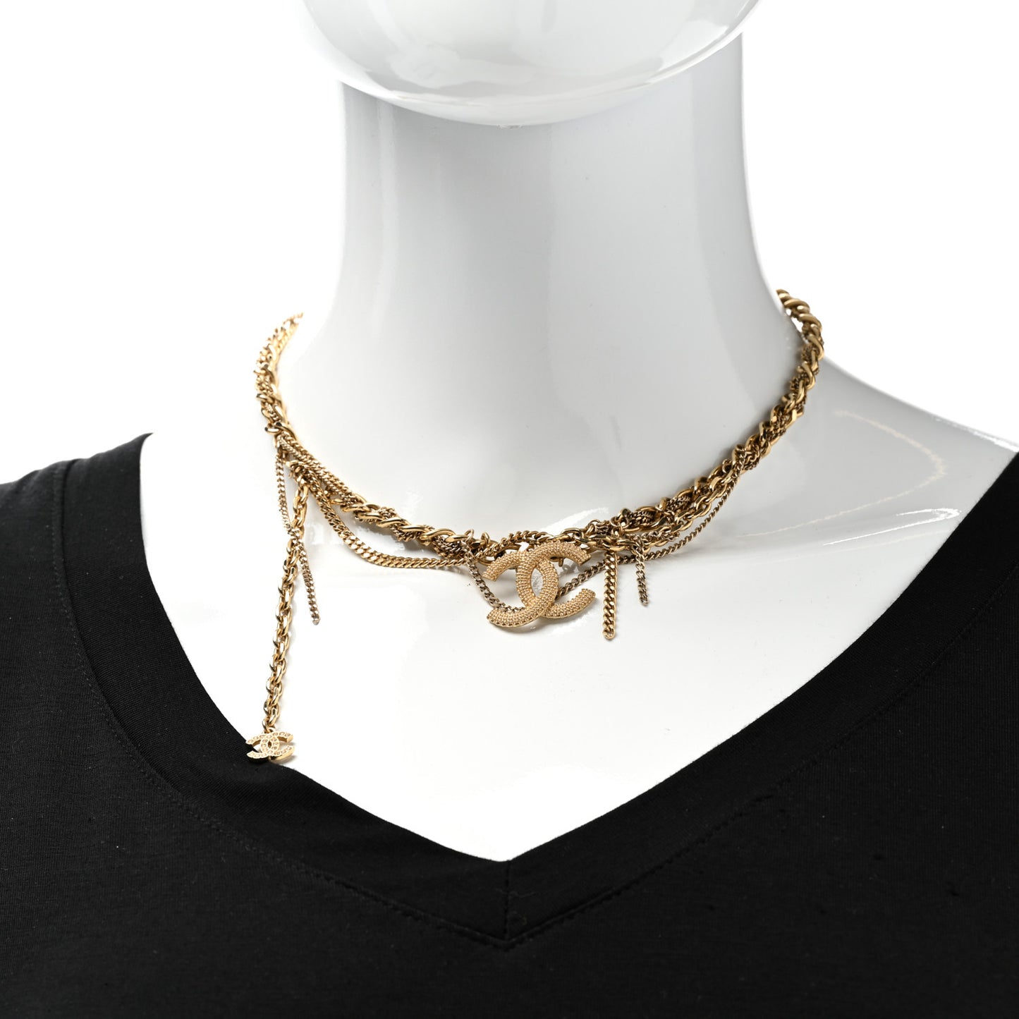 Metal Chain Link CC Multi Strand Choker Necklace Gold