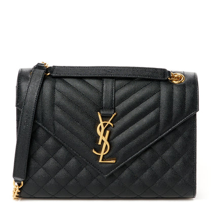 Saint Laurent Grain De Poudre Textured Mixed Matelasse Triquilt Medium Monogram Satchel Black 1 of 11