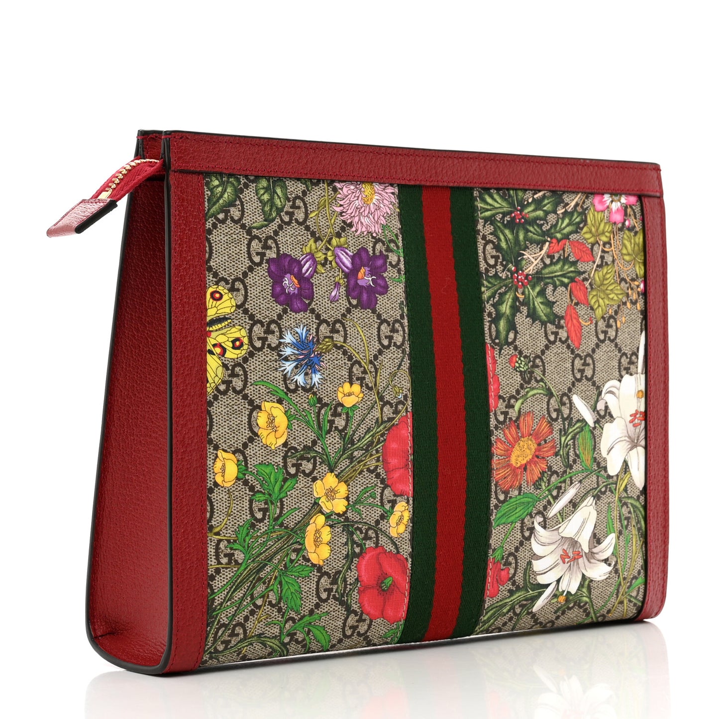 GG Supreme Monogram Flora Web Ophidia Pouch Red