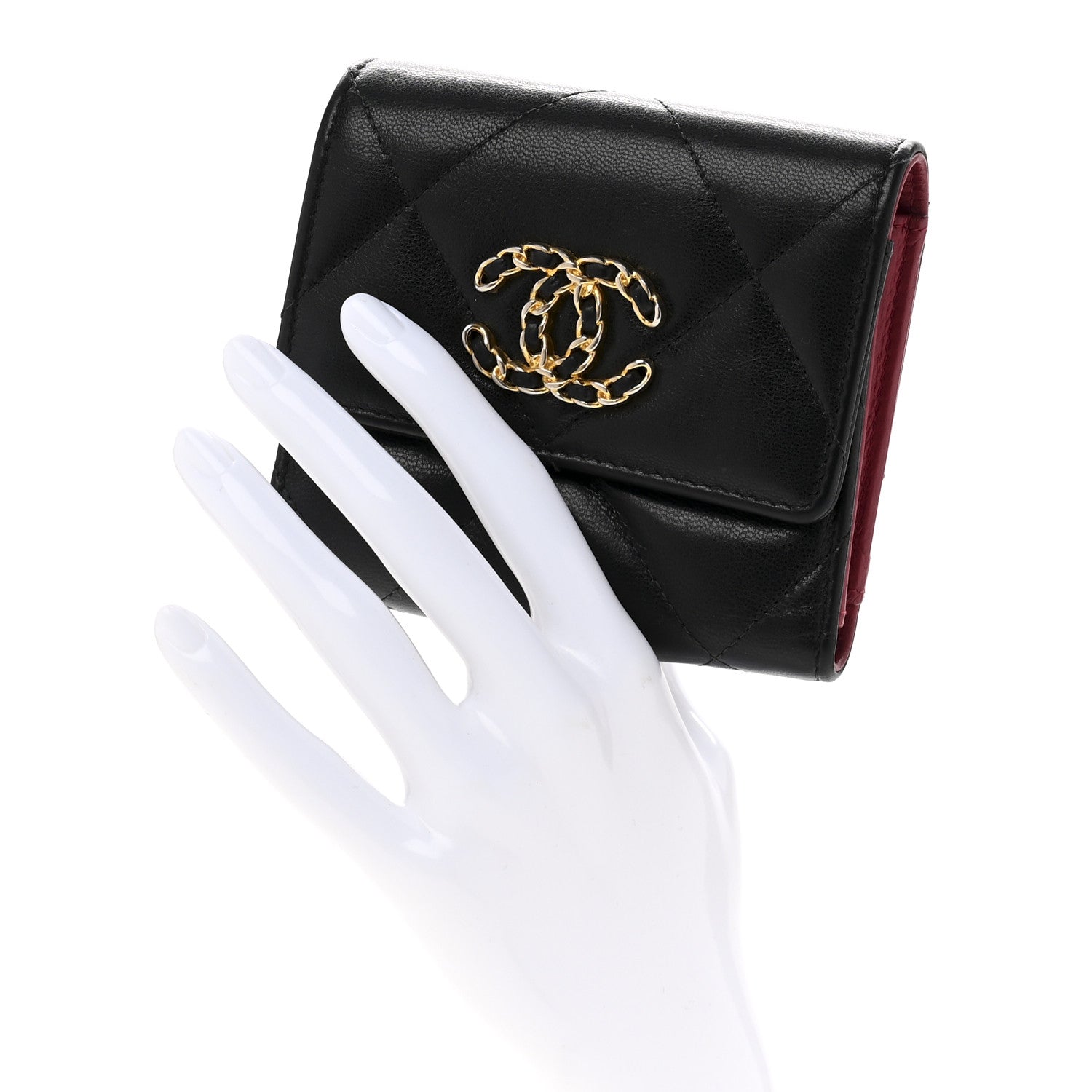 Chanel Goatskin Quilted Chanel 19 Small Flap Wallet Black 2 of 14