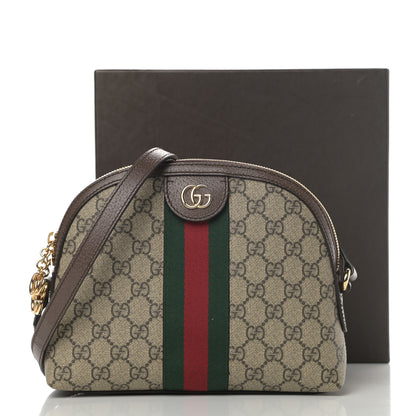 Gucci GG Supreme Monogram Textured Dollar Calfskin Web Small Ophidia Dome Shoulder Bag Beige Ebony New Acero 11 of 11