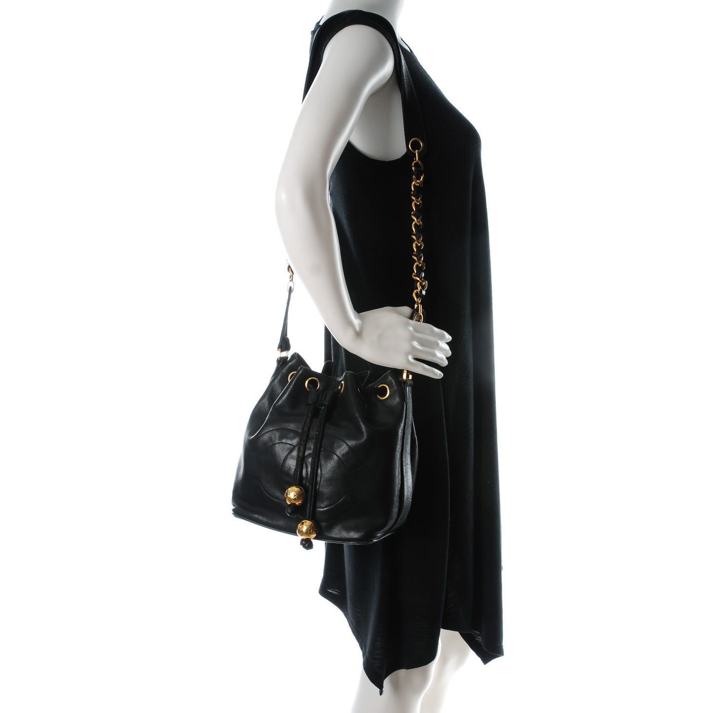 Lambskin CC Drawstring Bag Black