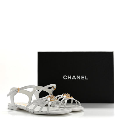 Chanel Lambskin Crystal CC Sandals 37.5 White 10 of 10