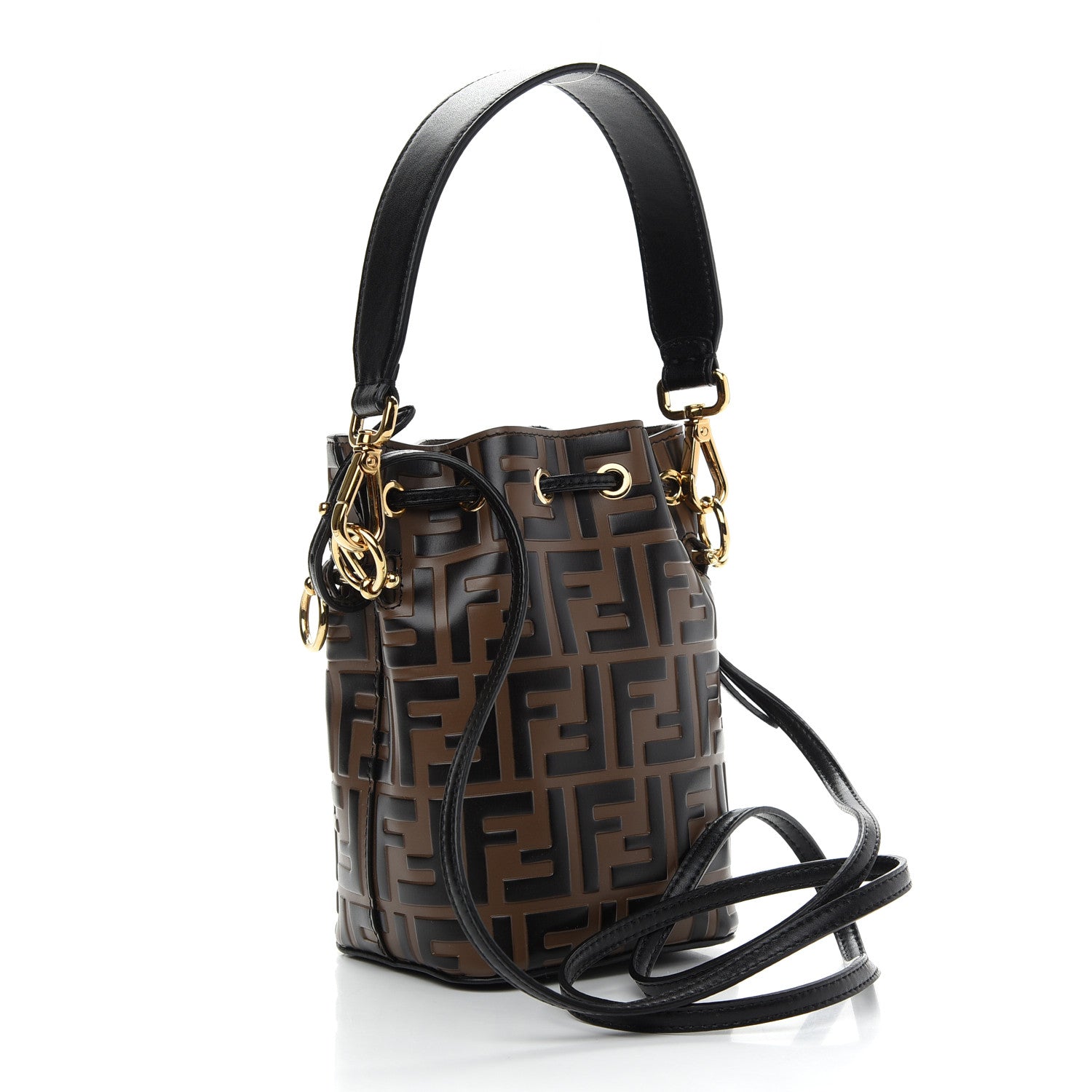 Fendi Vitello Liberty F is Fendi Bi-Color FF 1974 Embossed Mini Mon Tresor Bucket Bag Maya Black 3 of 9