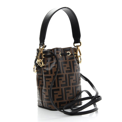 Fendi Vitello Liberty F is Fendi Bi-Color FF 1974 Embossed Mini Mon Tresor Bucket Bag Maya Black 3 of 9