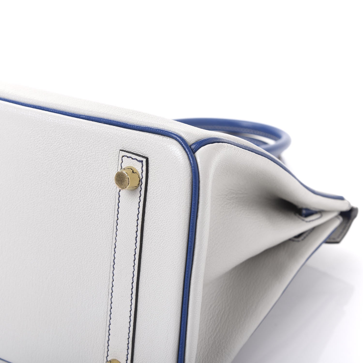Hermes Chevre Mysore Bi-Color Horseshoe Birkin 30 Gris Perle Bleu Electrique 8 of 14