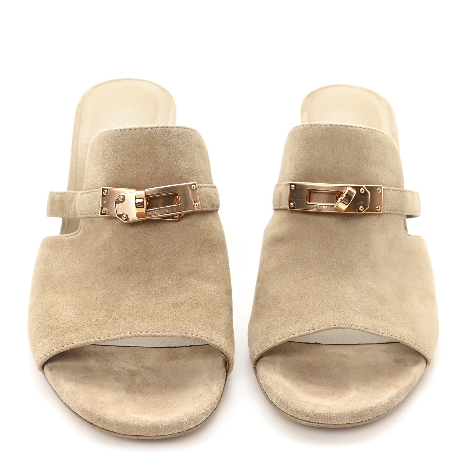 Hermes Suede Goatskin Satin Cute Sandals 38.5 Beige Argile 3 of 9