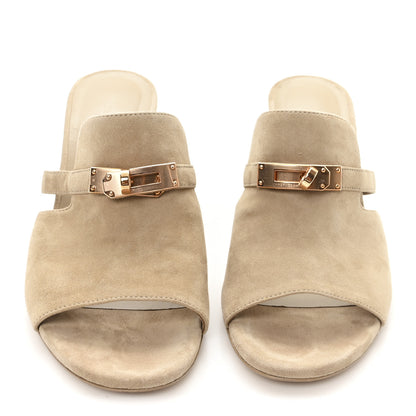 Hermes Suede Goatskin Satin Cute Sandals 38.5 Beige Argile 3 of 9