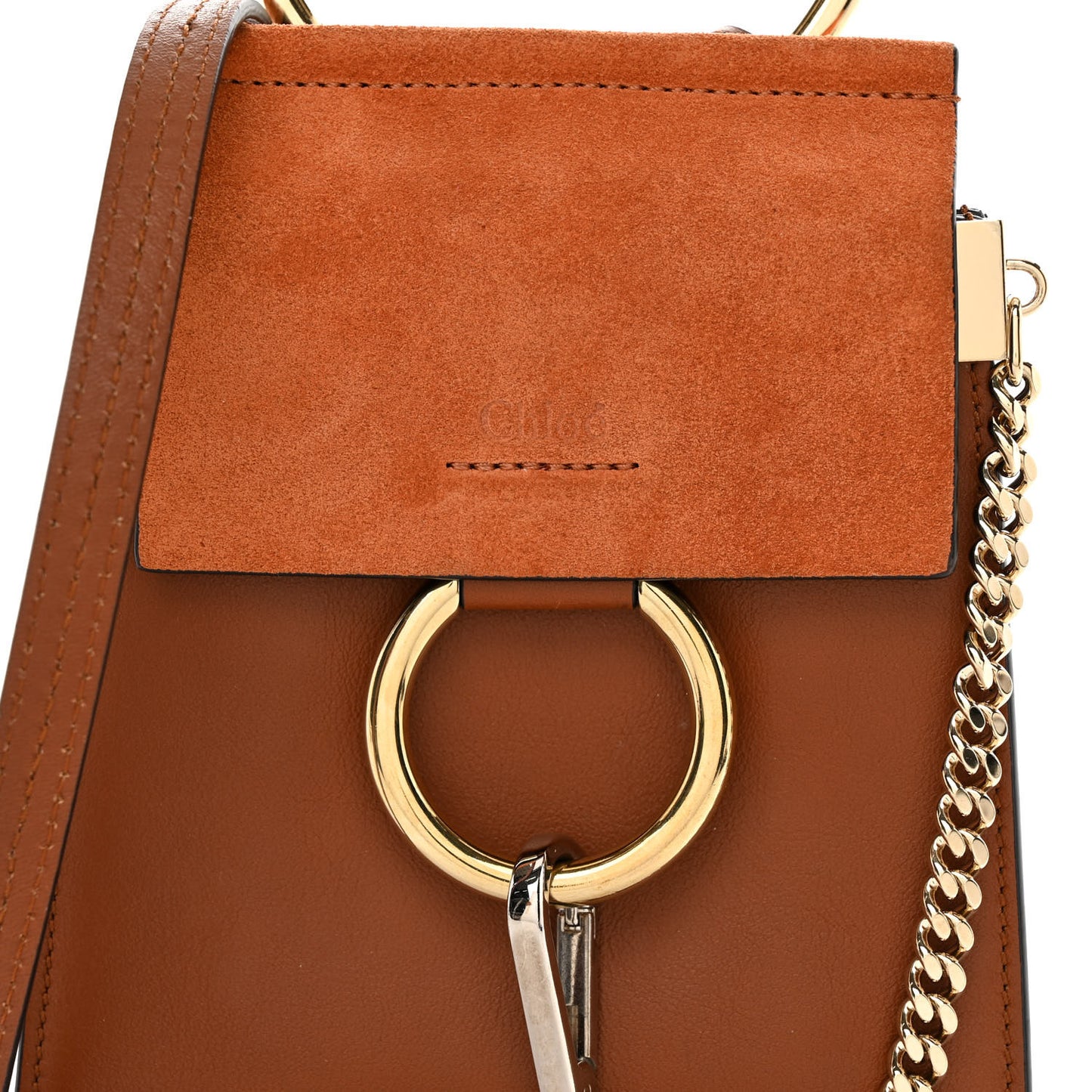Suede Calfskin Mini Faye Bracelet Bag Tobacco