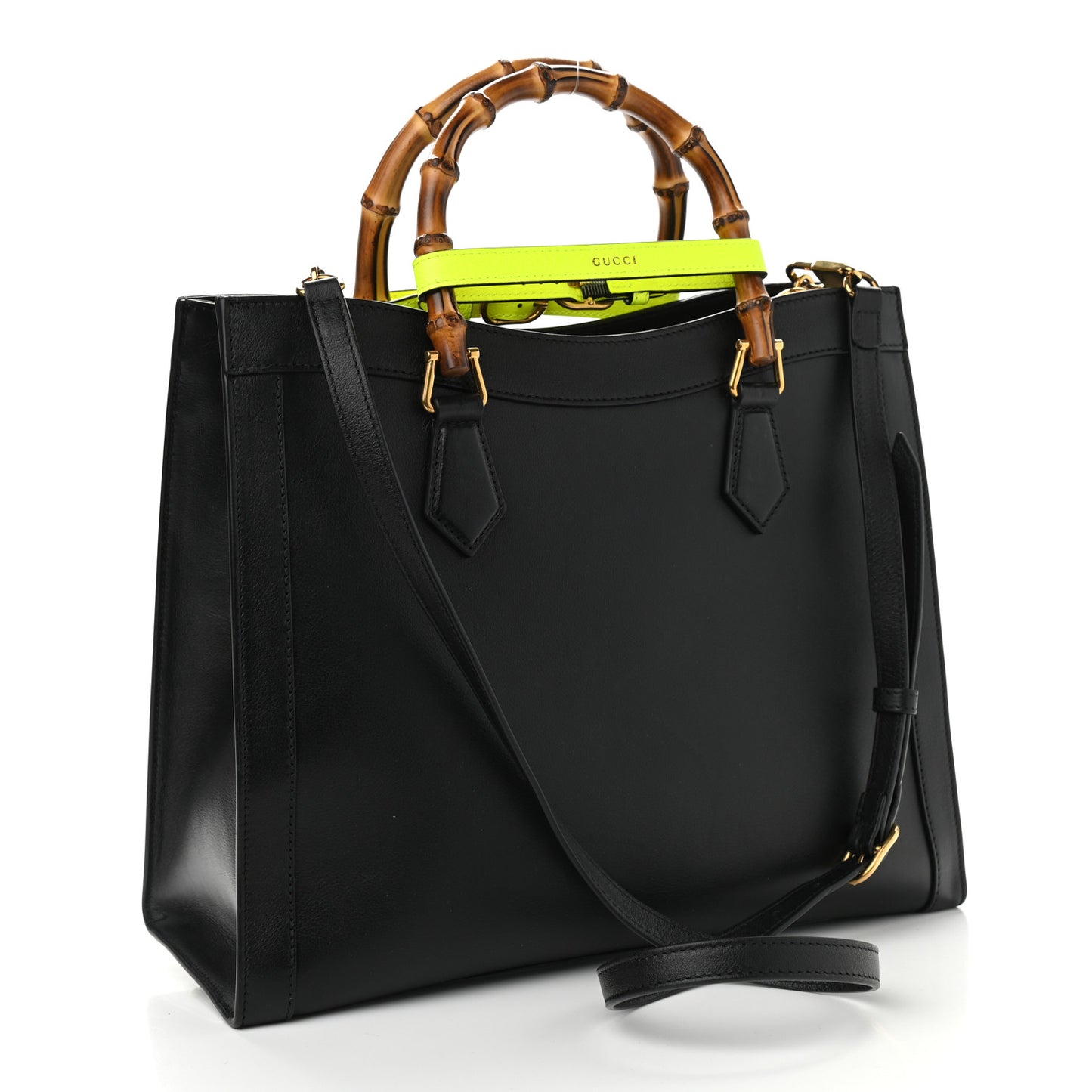 Calfskin Medium Diana Tote Bag Black Yellow Fluo