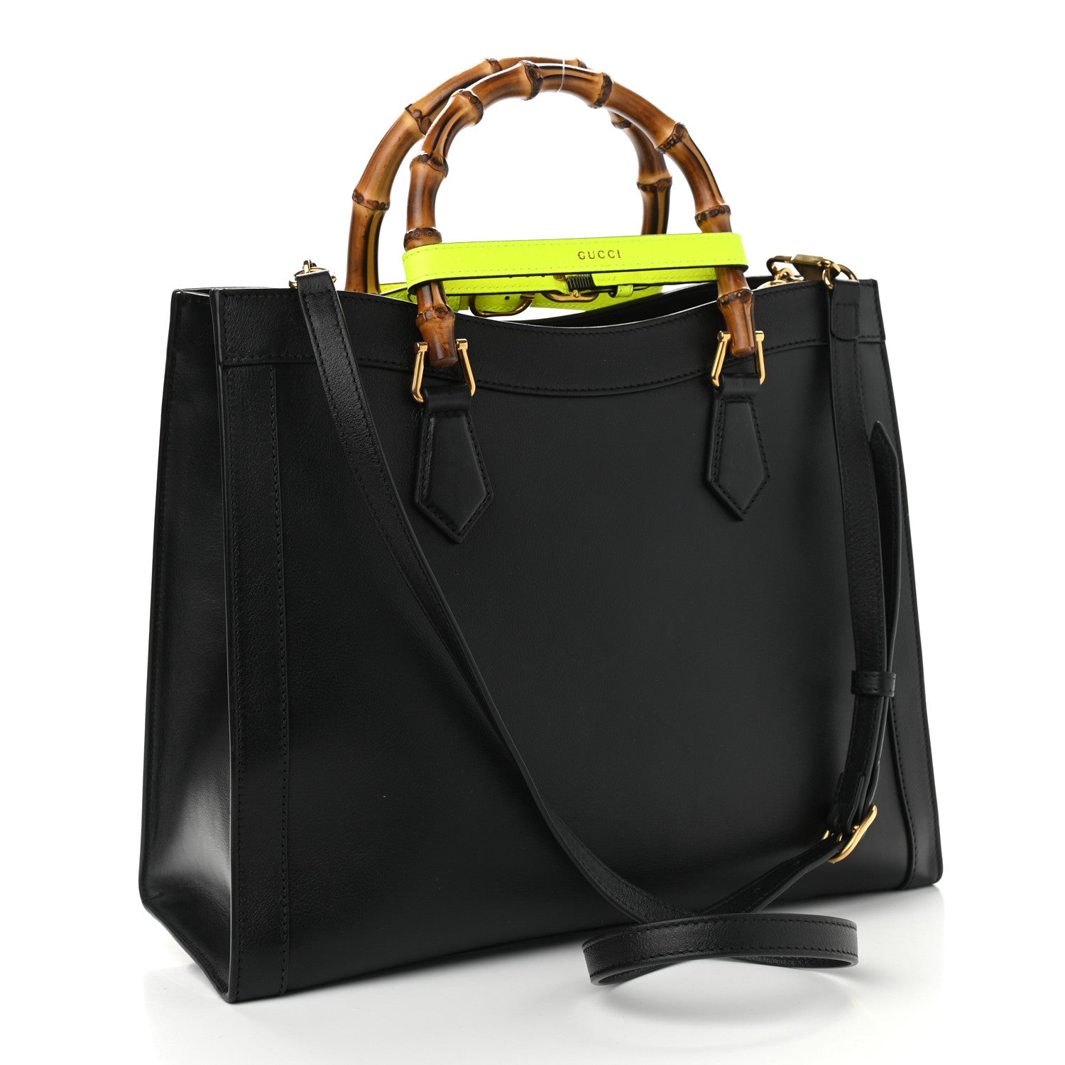 Gucci Calfskin Medium Diana Tote Bag Black Yellow Fluo 3 of 14