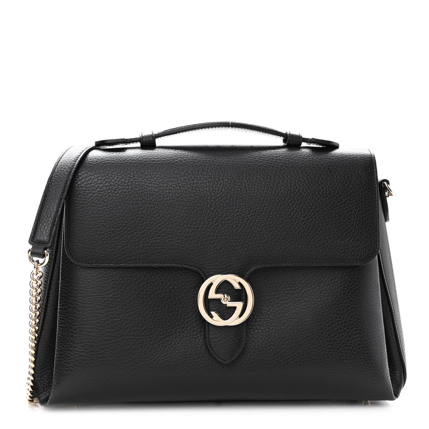 Dollar Calfskin Medium Interlocking G Top Handle Shoulder Bag Black