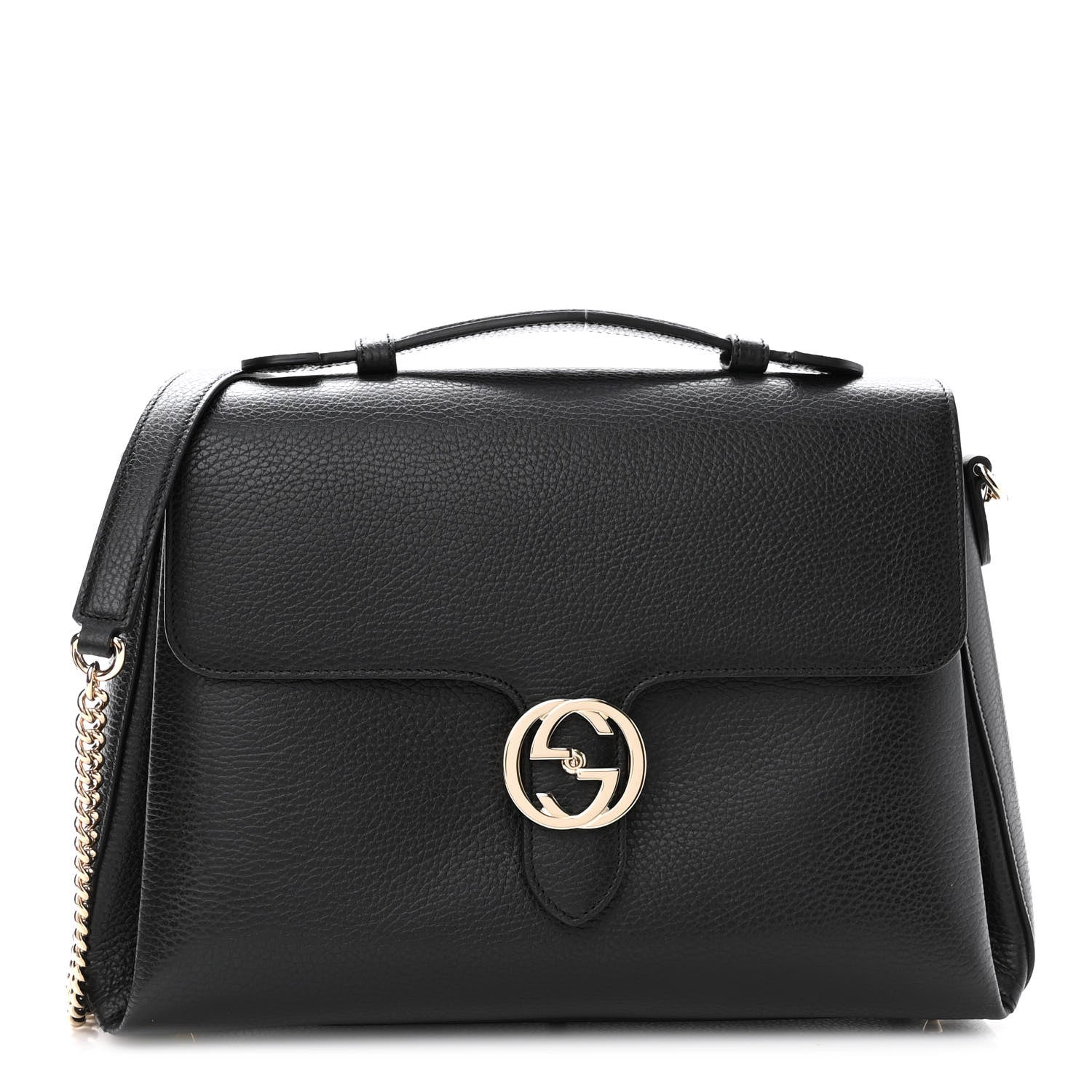 Gucci Dollar Calfskin Medium Interlocking G Top Handle Shoulder Bag Black 1 of 10
