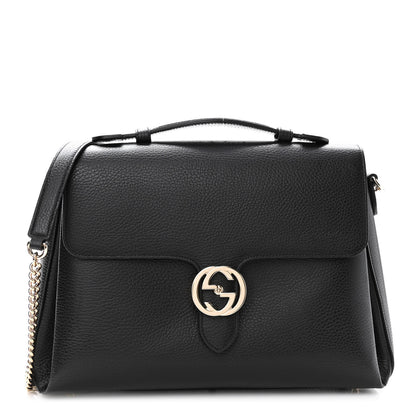 Gucci Dollar Calfskin Medium Interlocking G Top Handle Shoulder Bag Black 1 of 10