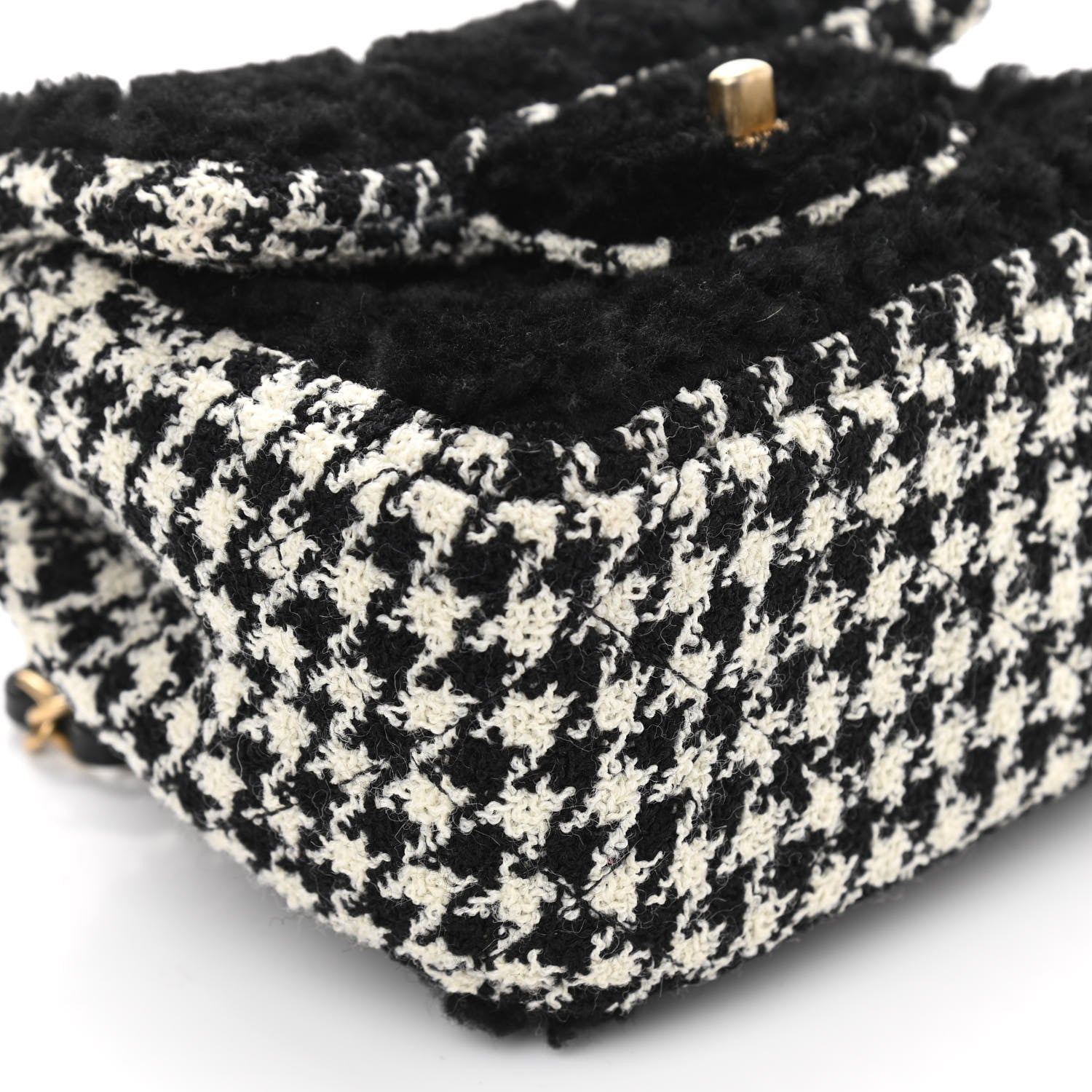 Chanel Shearling Tweed Quilted Mini Square Flap Bag Black White 8 of 9