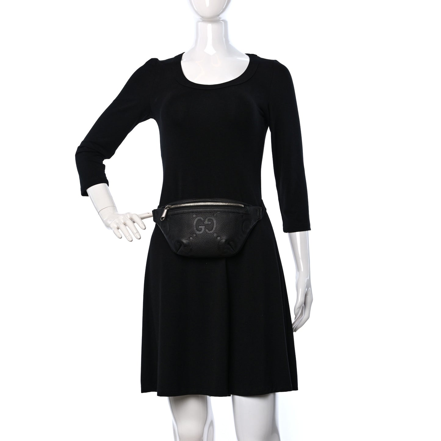 Piuma Calfskin Jumbo GG Embossed Small Belt Bag Black